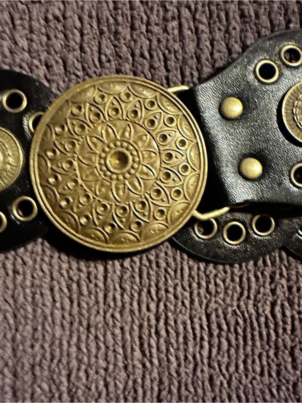 Women’s Vintage Inspired Black/Gold Wide Studded Adjustable Buckle Belt Bohemian